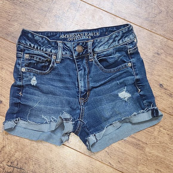 AMERICAN EAGLE High Rise Shortie Jean Shorts - Sz 4 - Picture 1 of 5